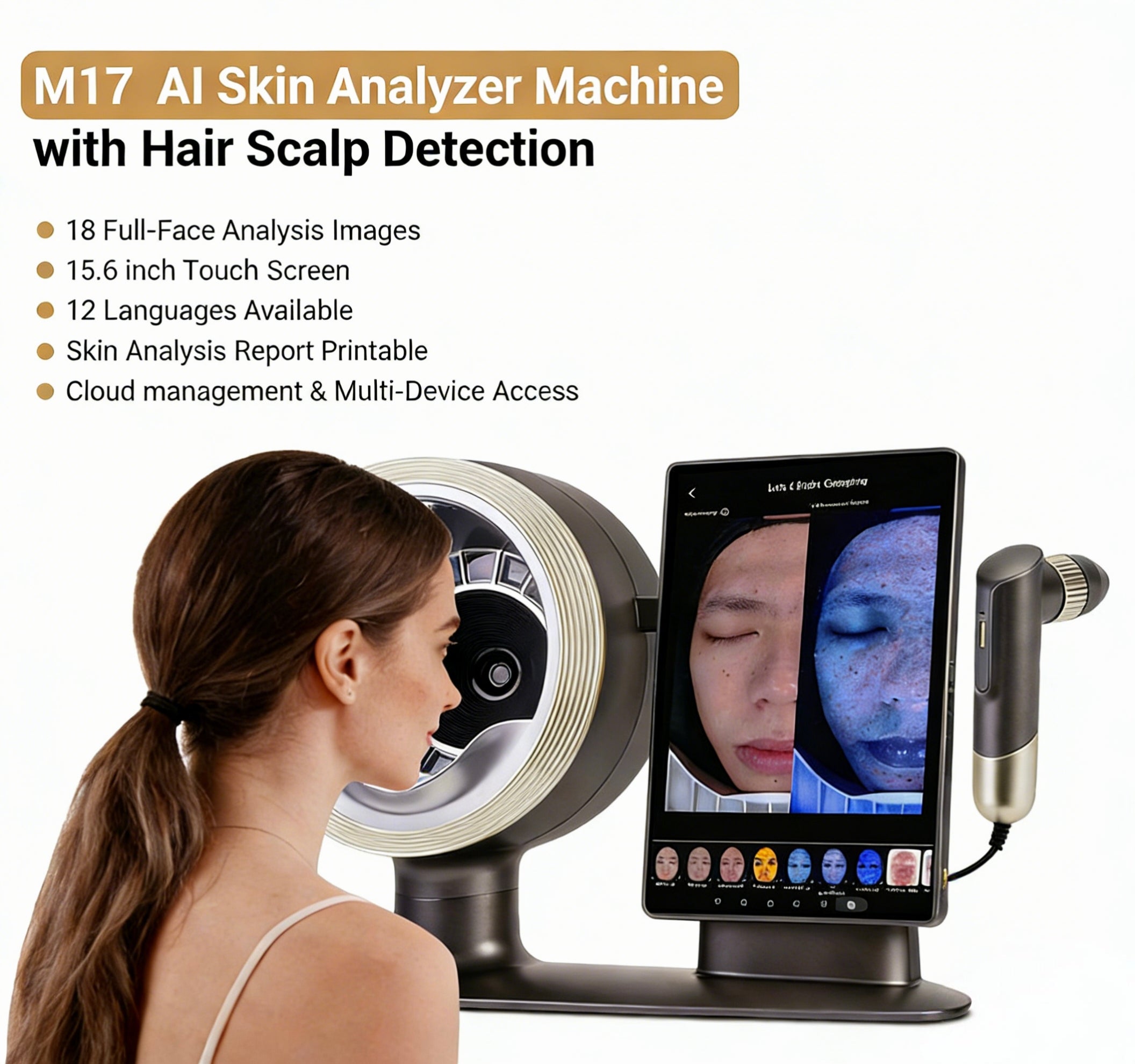 M17 Smart AI Facial Skin Analyzer | 10 Spectrums & 18 Indicators